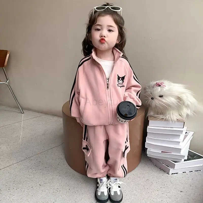 Sanrio Kawaii Kuromi Children Cute Cartoon Sportswear Comfortable Trousers Jacket Student Suit Christmas Birthday Gift for Girls H2512161