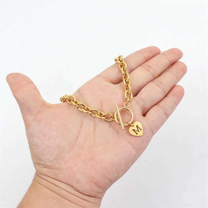Stainless Steel Chain Necklaces 26 Letter A- Z Simple Gold Color Heart Shape Hollow Initial Pendant For Women Valentines M251216
