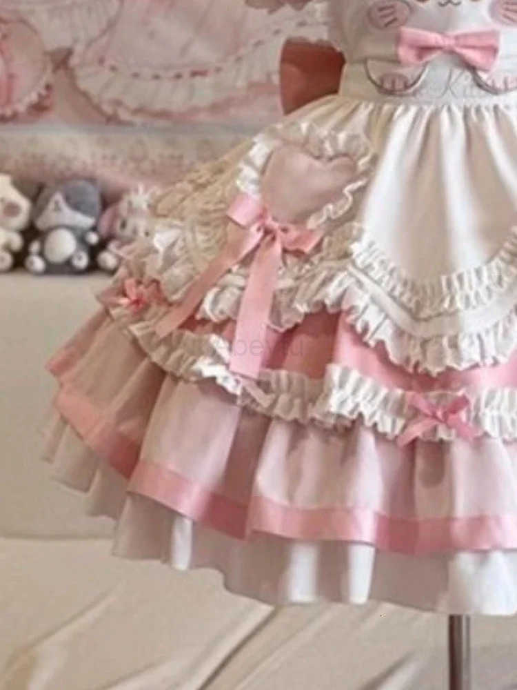 Sanrio Y2k Cute Bow Summer Outfitlace Design with Apron Fashionable Retro Womens Set New Japanese Sweet Lolita Womens 2-piece Set H251216