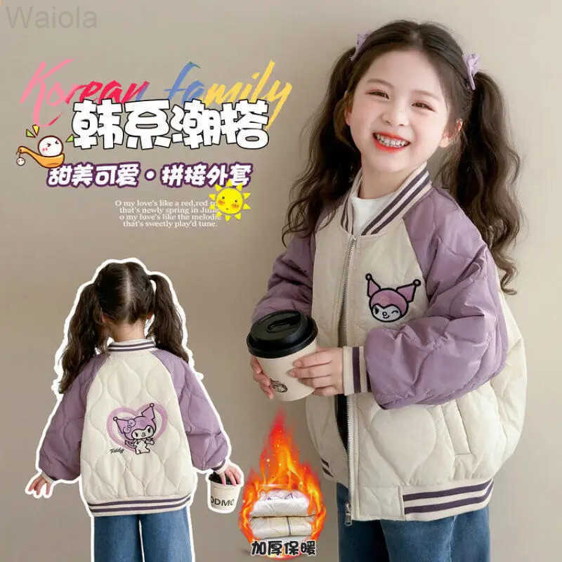 Sanrio Kuromi Cotton-Padded Jacket Girl Winter Coat Tops Baseball Jersey Child Kawaii Anime Cartoon Fashion New Casual Clothing H251216
