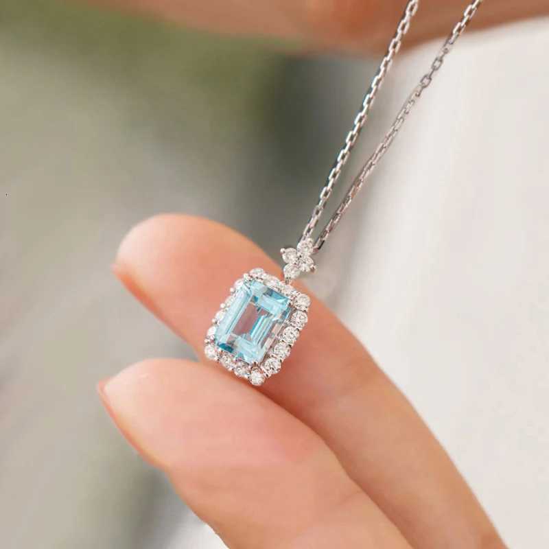 Huitan Fancy Geometric Pendant Necklace with Light Blue Cubic Zirconia Aesthetic Womens Clavicle Chain Necklace Wedding Jewelry M251216