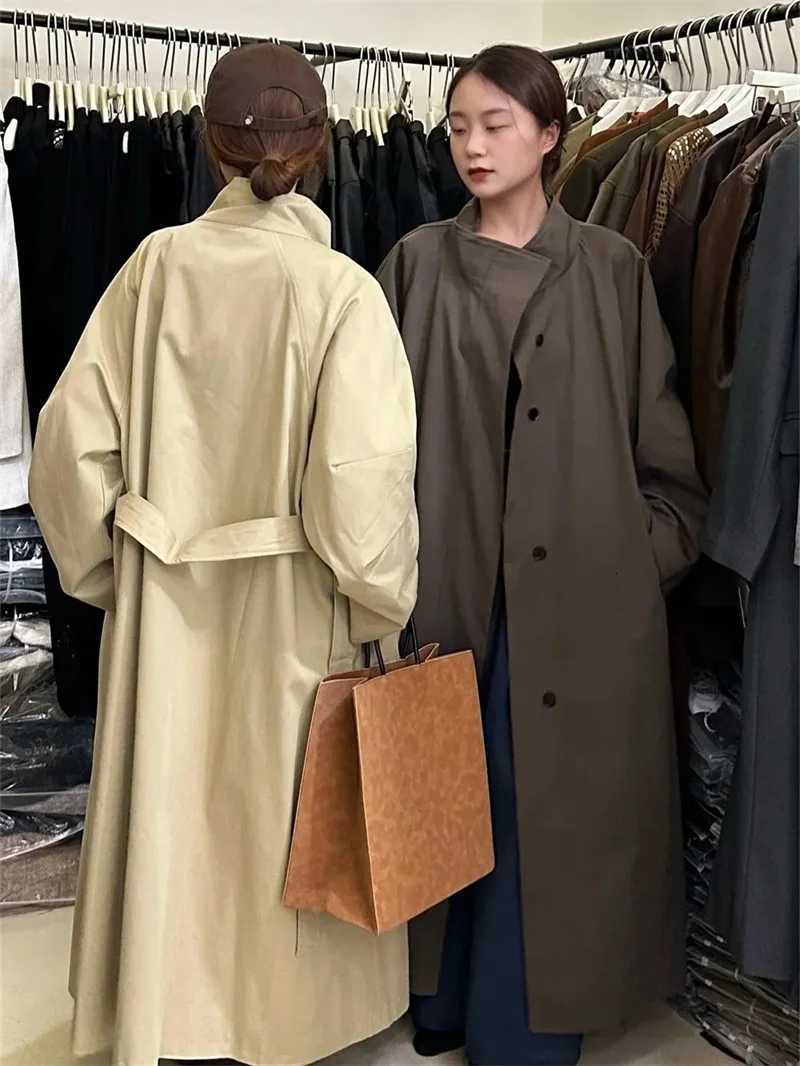 2025 Korea Casual Long Women Trench Coat Autumn Winter Turn Down Collar Female Windbreaker Overcoat With BeltT251216