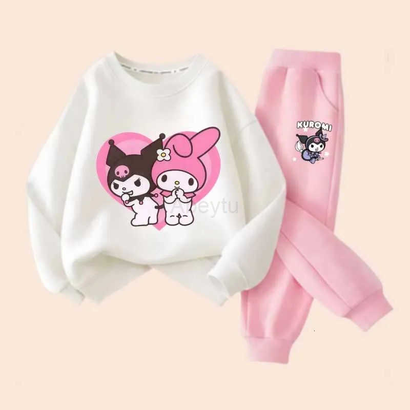 Sanrio 2Pcs Spring New Kids Cute Cartoon Kuromi Melody Clothing Sets Childrens Hoodies and Long Pants Two Piece Suit Casual Sweatsuit H251216