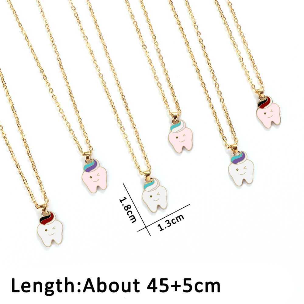 Cartoon Teeth Toothpaste Pendant Necklace for Girls Women Protect Tooth Adjustable Golden Alloy Chain Lobster Clasp Jewelry Gift M251216