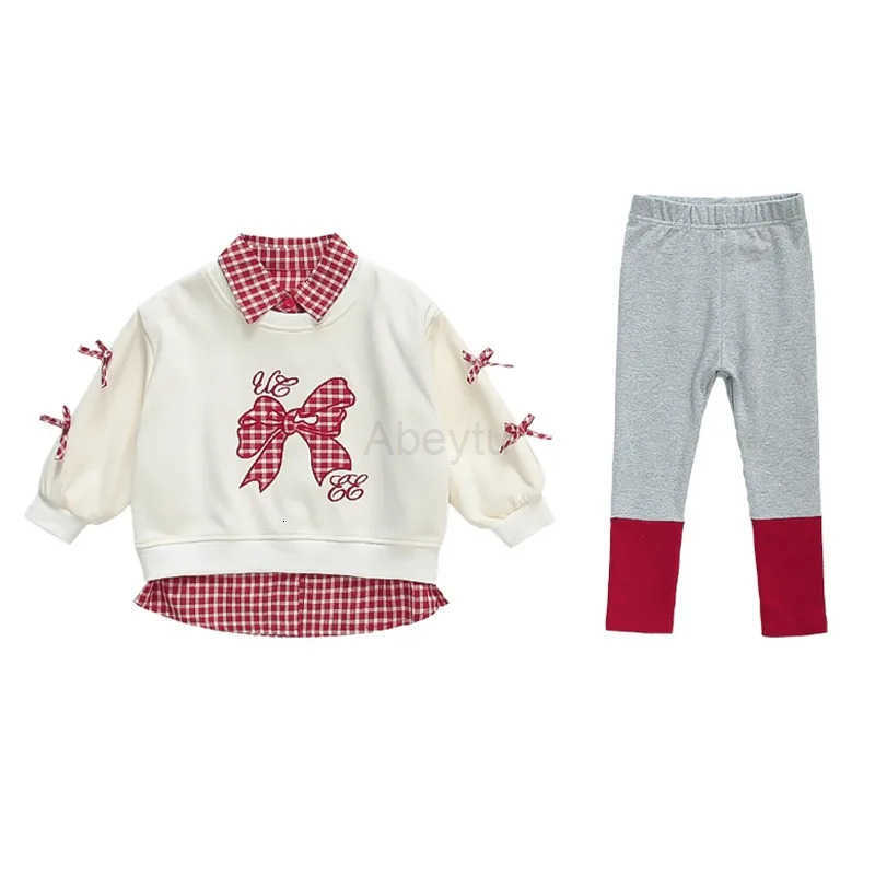 Sanrio Girls Embroidered Checkered Bow Set Childrens Korean Fashion Little Girl Checkered Hoodie Leggings Two-piece Set H251216