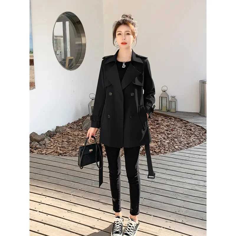 Khaki Hepburn Style Short Windbreaker For Women 2024 Spring And Autumn Trench Coat With Belt high-end Fashion Lace-UP JacketT251216