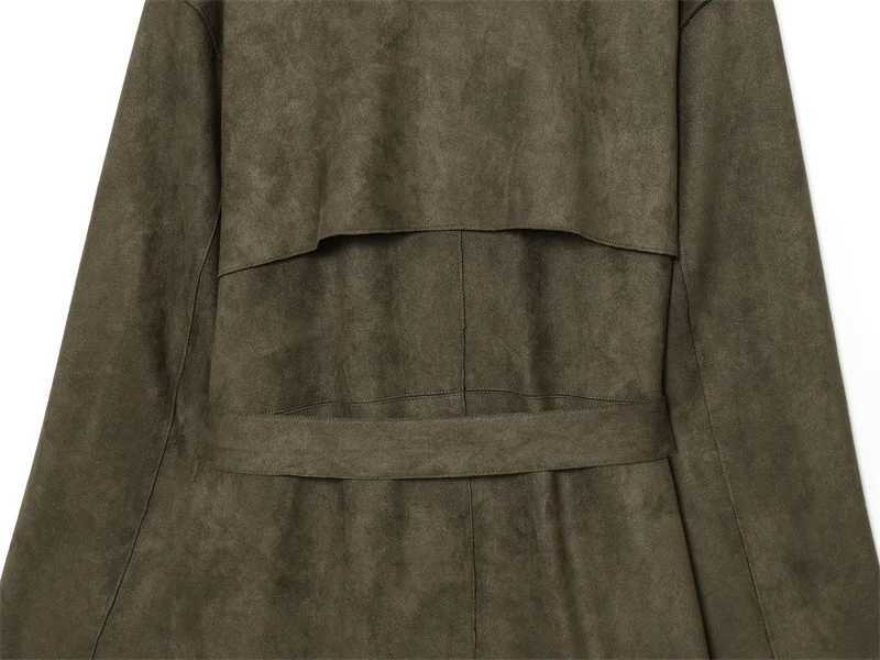 Womens Trench Coat 2025 Autumn New Style Military Green Long Sleeve Suede Effect with Belted Decoration Long Coat StylishT251216