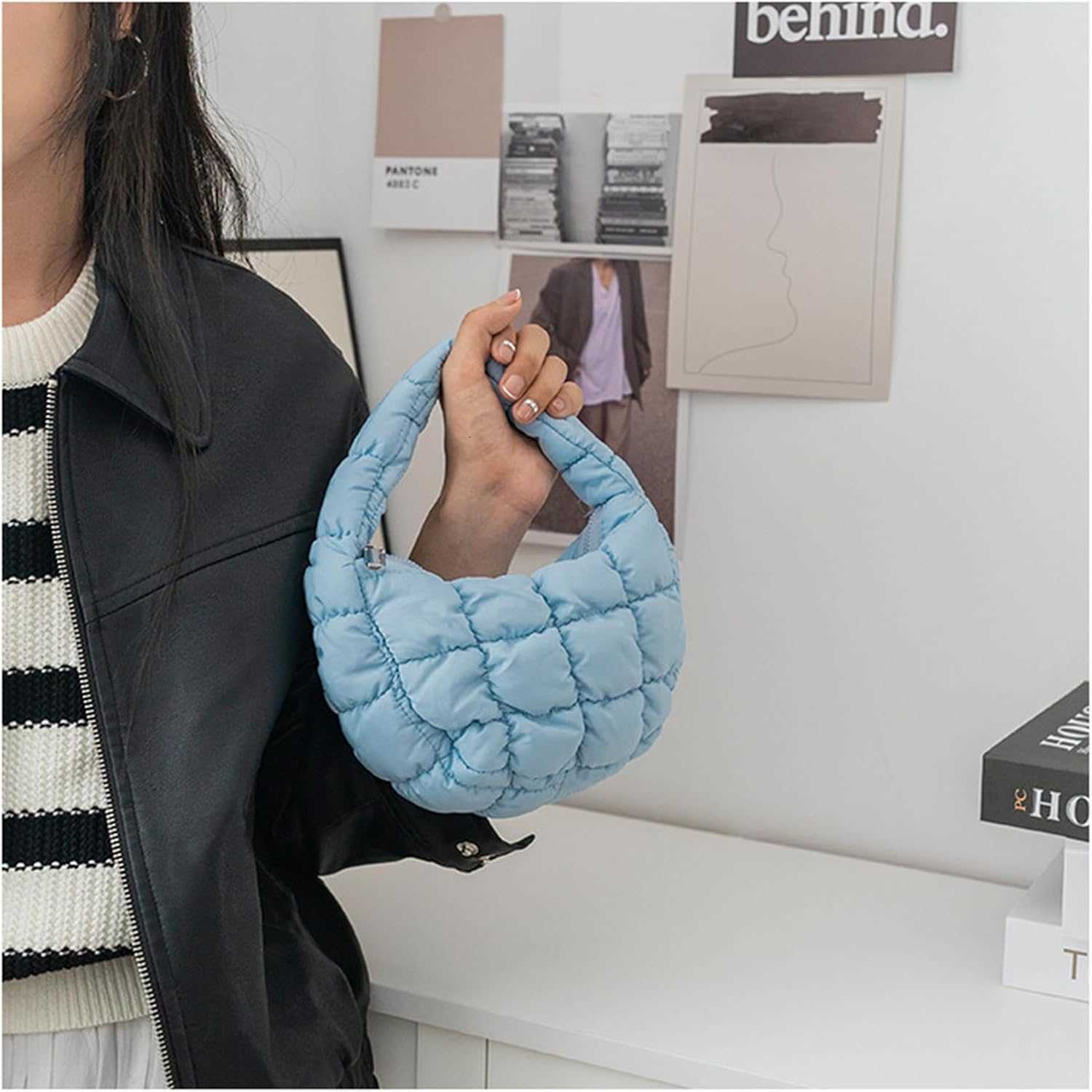 Puffer Bag Women Mini Quilted Cute Bubble Handbag Crescent Wrist Satchel Y2k Purse M251216