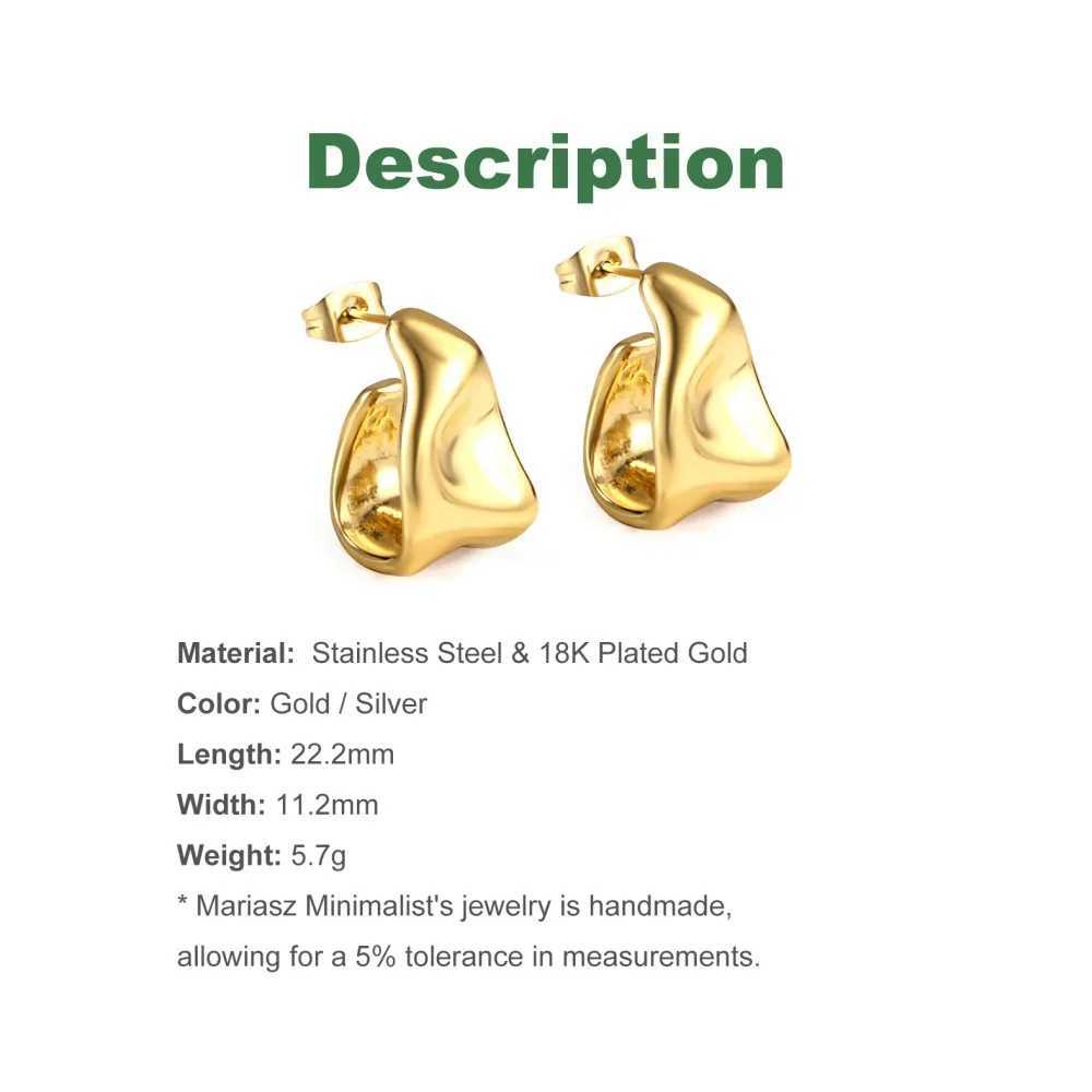 Stainless Steel Gold Color Irregular Wave Shape Hoop Earrings for Women Jewelry Silver Geometric Textured Folded Over Studs G251216