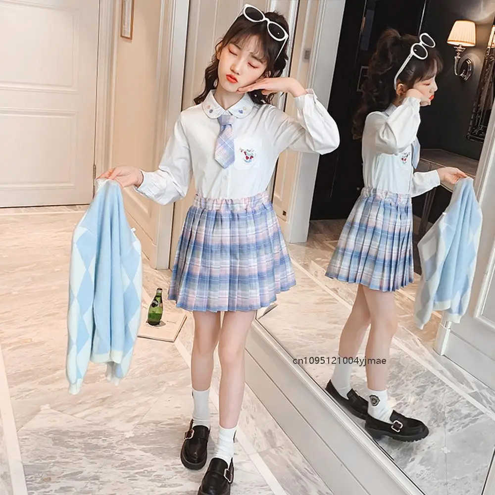 Sanrio 3Pcs Cinnamoroll Childrens Jk Pleated Skirt Set Anime Cardigan Sweater High-Quality Shirt Sweater Y2K Teen College Set H251216