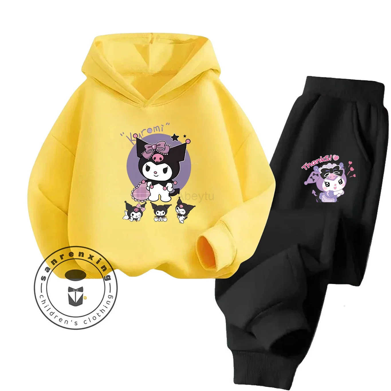 Sanrio Kuromi 2025 Fashion Hot Sale Cartoon Printed Hoodie Set 2D For Kids Teens Boys Girls Casual With Matching Dress Autumn Winter H2512161