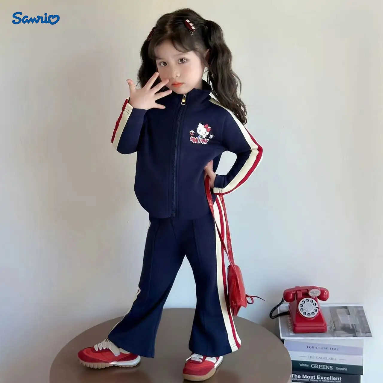 Sanrio Autumn Children Girl Clothes Baseball Jacket Coat and Pants 2pcs Suit Children Fashion Tracksuit Sets Striped Outfit Uniform H251216