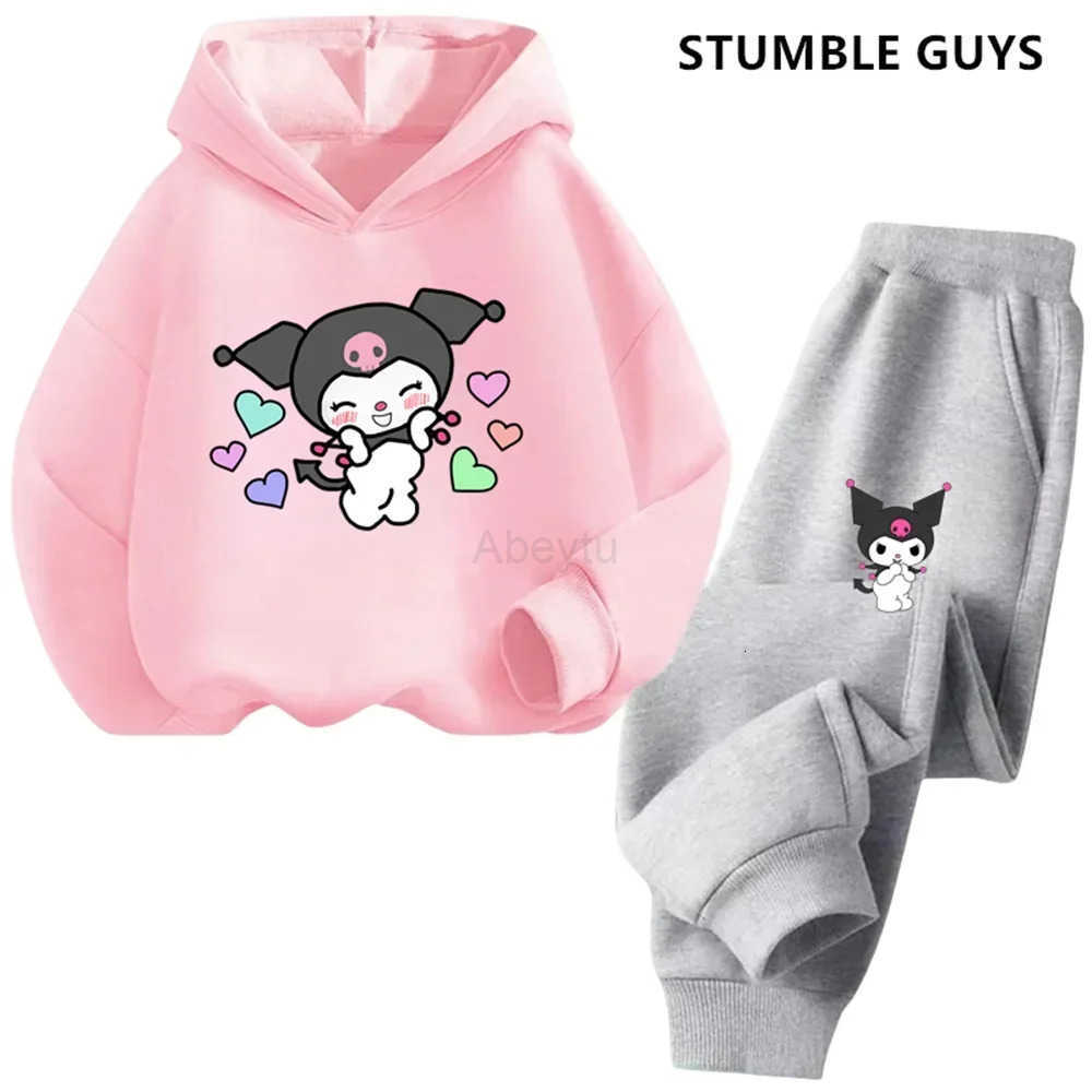 Sanrio Kuromi Fashion Children Hooded SweatshirtPants Two-piece Set Boy Girl Autumn Winter Daily Outdoor Casual Loose Warm Sportswear H251216