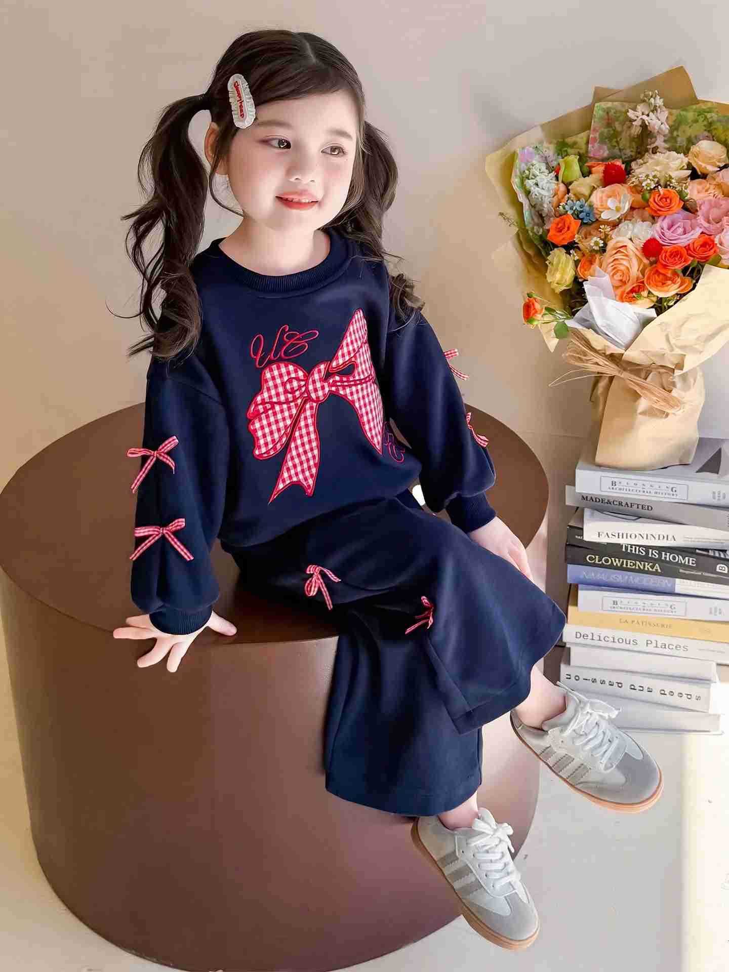 Sanrio Girls Red Checkered Bow Set Childrens Korean Fashion Little Girls Hoodie and Pants Two Piece Set Girls Childrens Clothing H251216