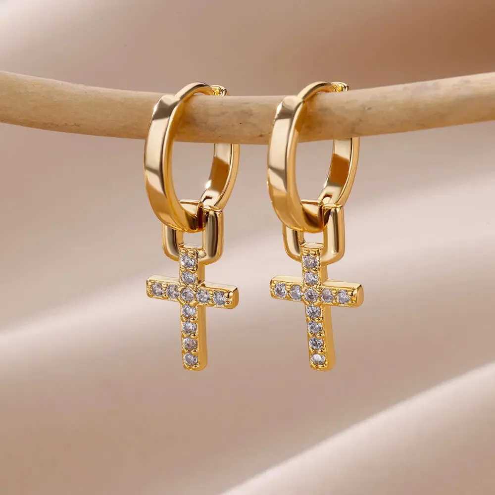 Zircon Cross Dangle Earrings For Women Girls Stainless Steel Cross EarringTrending Couple Wedding Aesthetic Jewelry aretes G251216