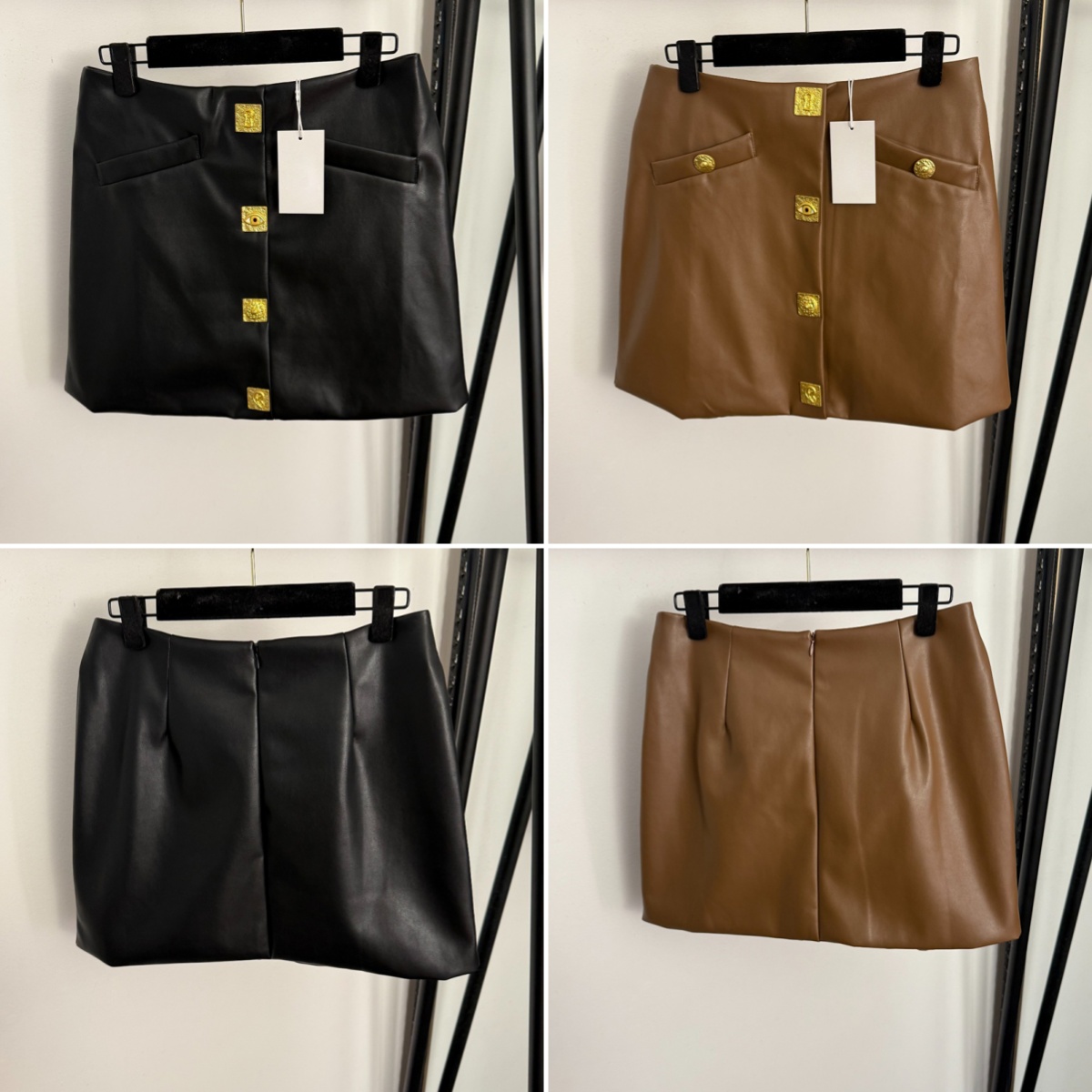 Luxury PU Leather Skirt High Waist Skirts Fashion Gold Button Designer Dress Outdoor Street Style Skirt Clothing
