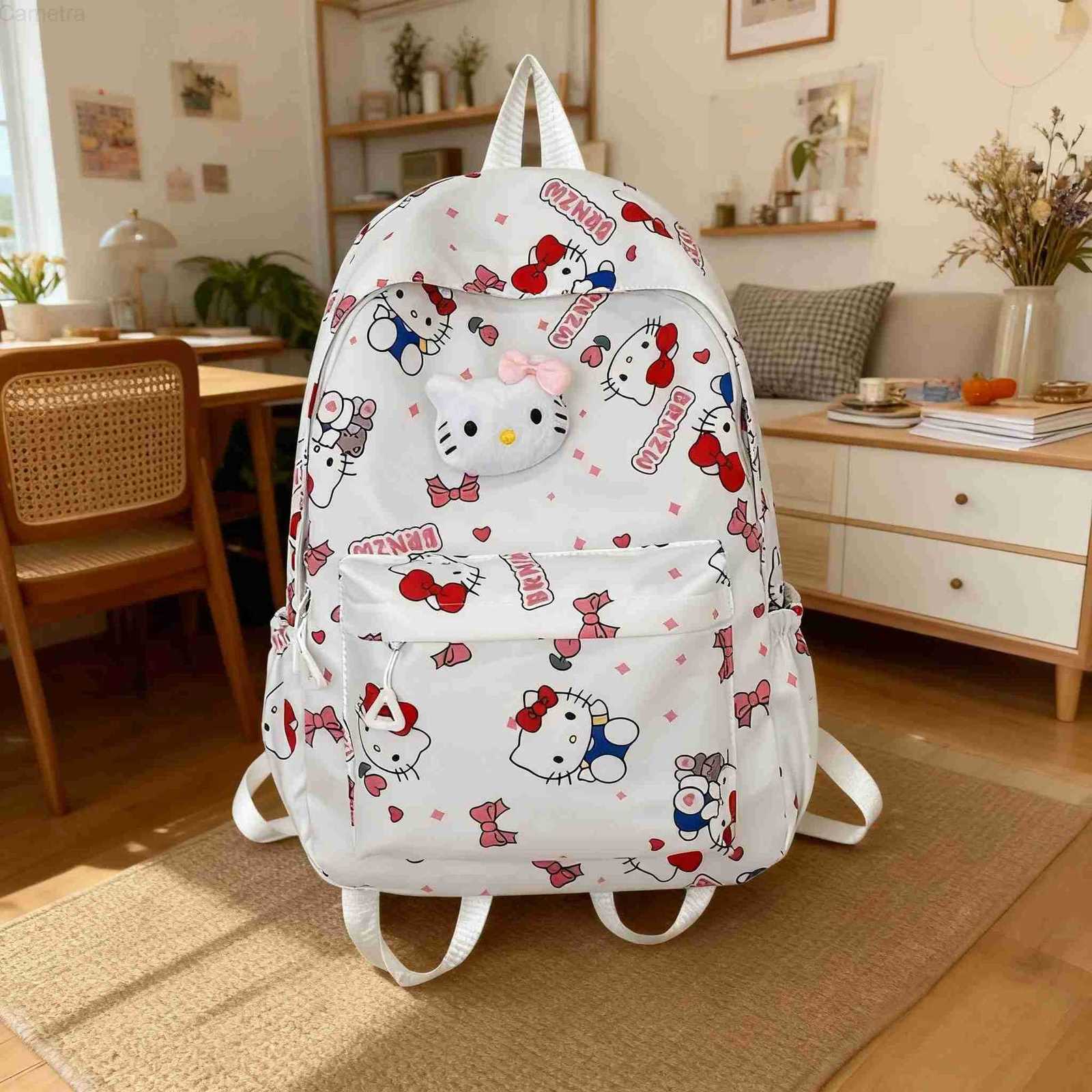 Sanrio Hello Kitty Cute Kuromi Melody Cinnamoroll Large Capacity Backpack Boys Girls Cartoon Kawaii Canvas Schoolbag H251216