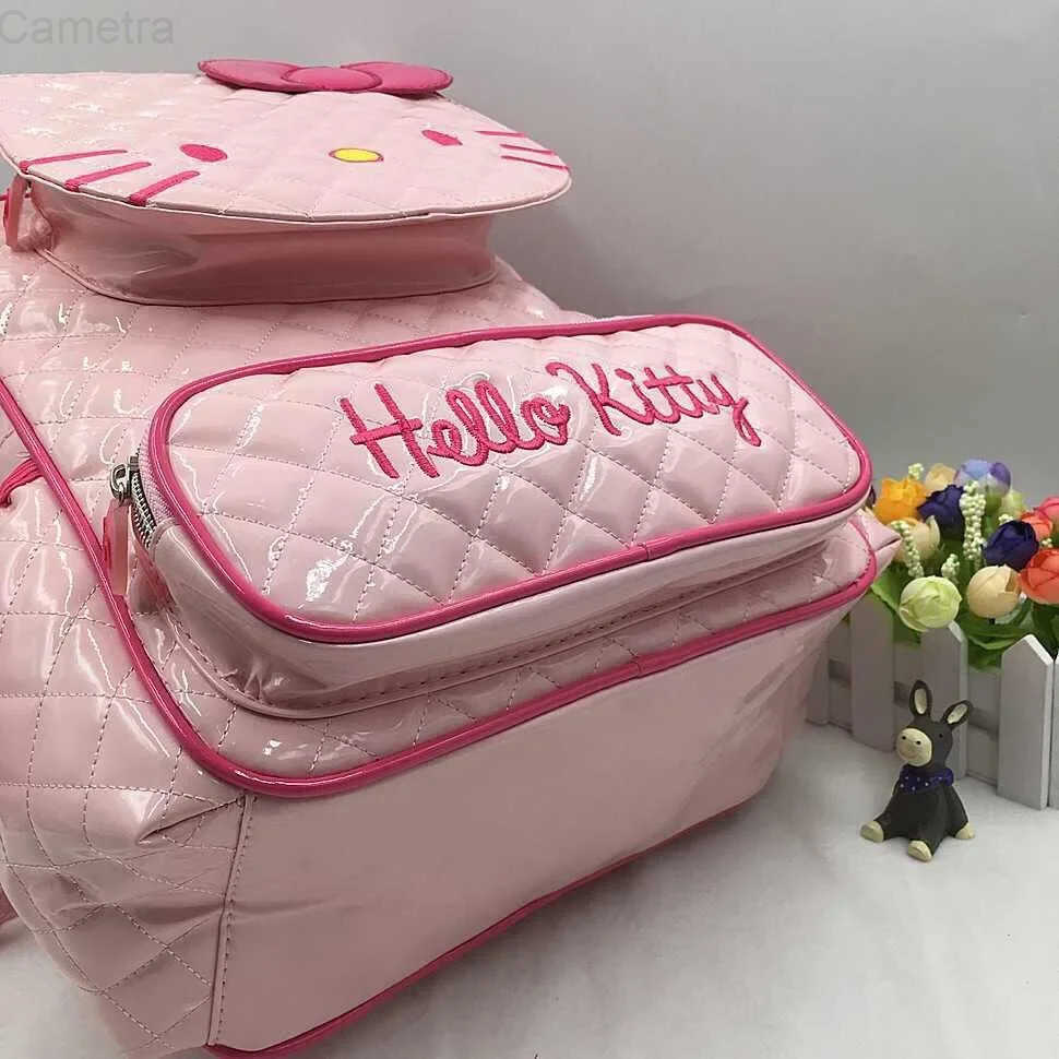 Sanrio 5-12 years old girls hello Kitty cute PU shiny school bag kindergarten girls cartoon backpack children waterproof backpack H251216