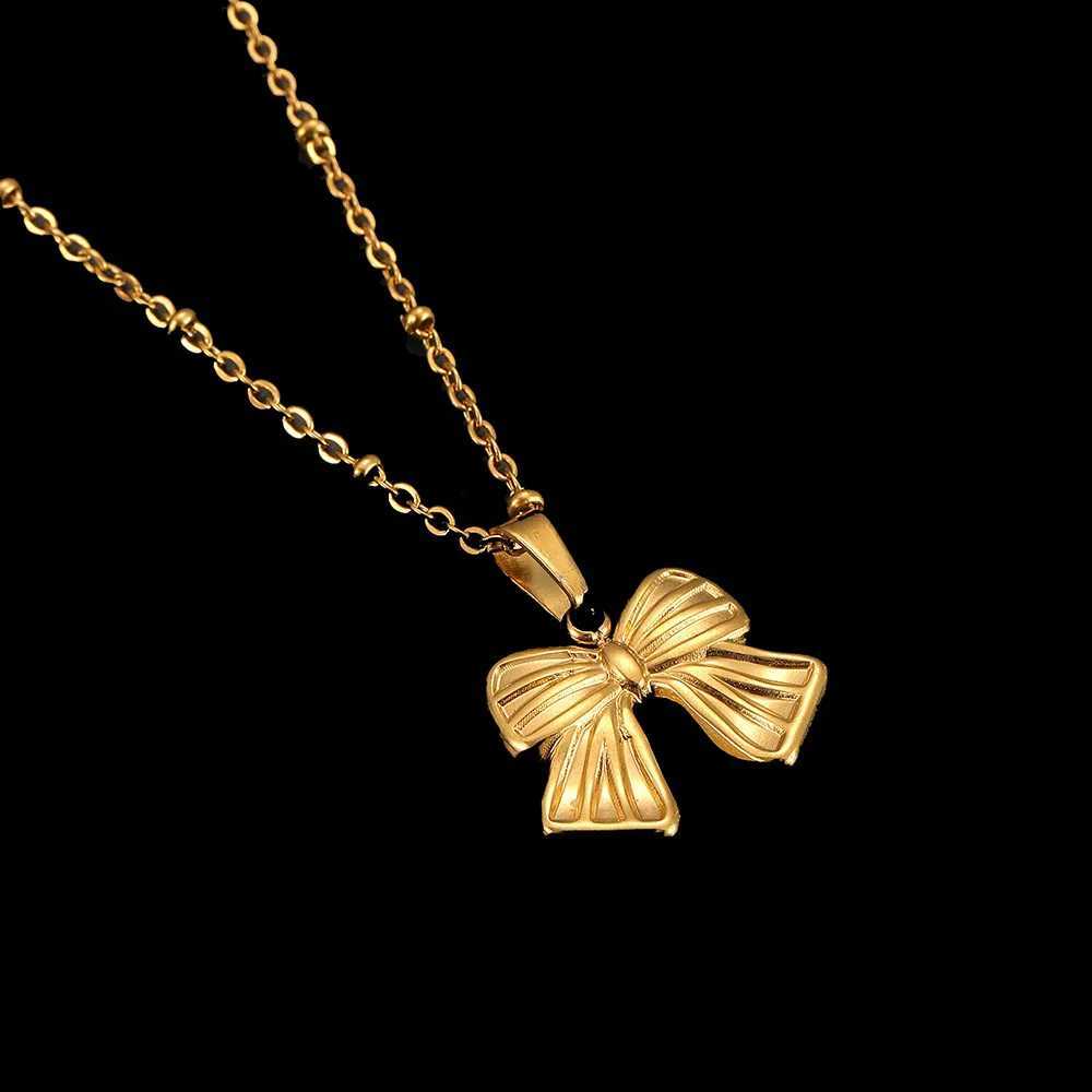 Womens Titanium Steel Bow Necklace Design Stainless Steel Pendant Snake Bone Chain Necklace M251216