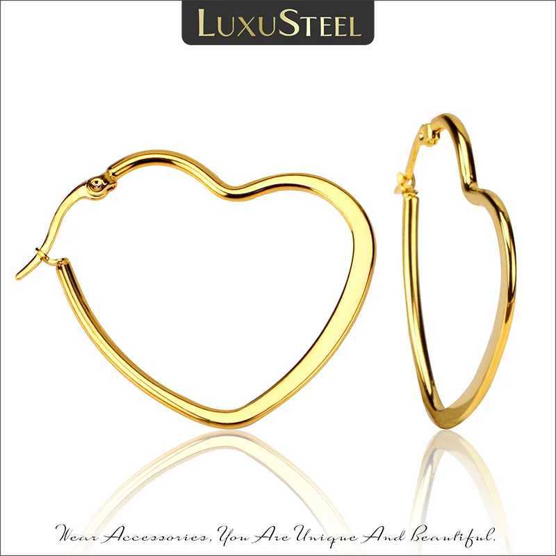 LUXUSTEEL New Big Heart Hoop Earrings Women Accessories Gold Color Size 25mm 35mm 45mm Earrings Fashion Jewelry Stainless Steel G251216