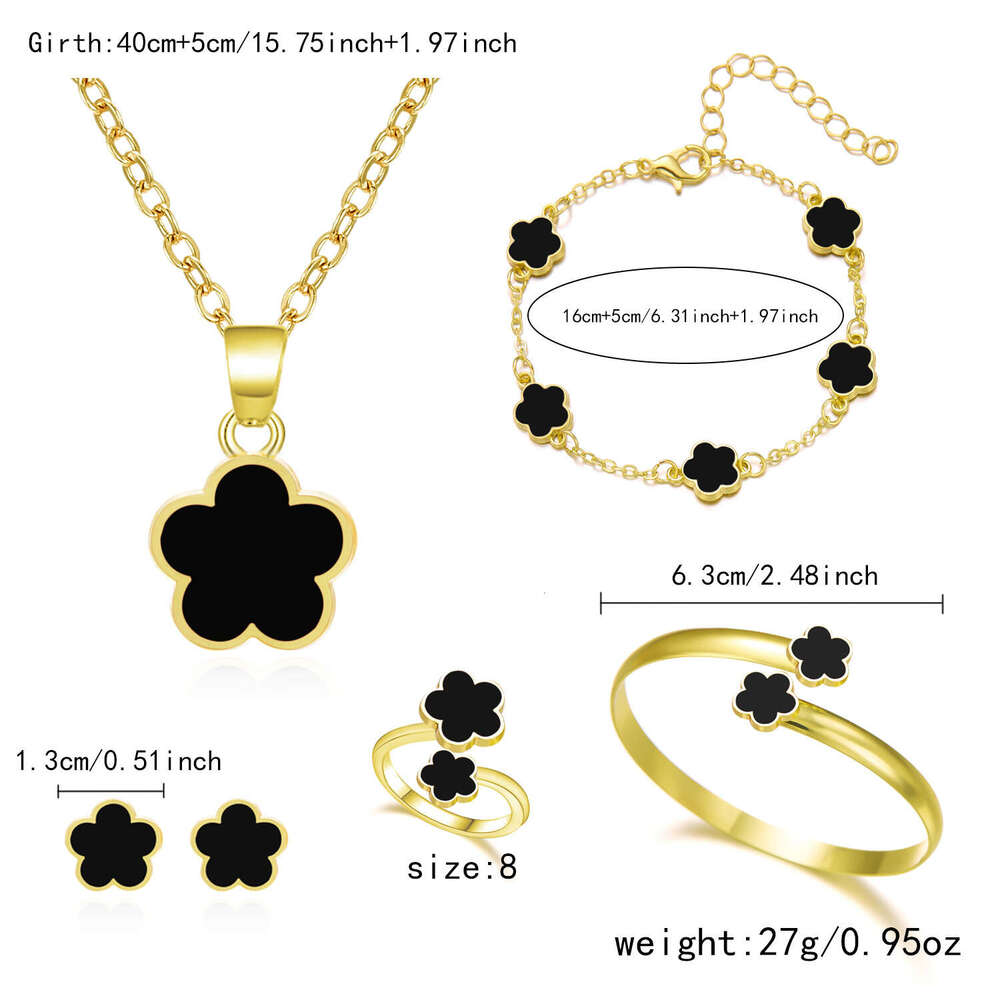 New Fashion 5 Set for Wen Simple Lucky Flower Necklace Bracelet Earring Elegance French Party Jewelry S250804