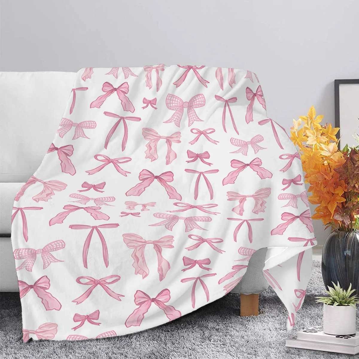 Pink Bow Fuzzy Blanket Cute Bowknot Throw Blanket Bowtie Cozy Flannel Blanket for Valentines Day Home Bed Sofa Couch Chair H251216 - view 4