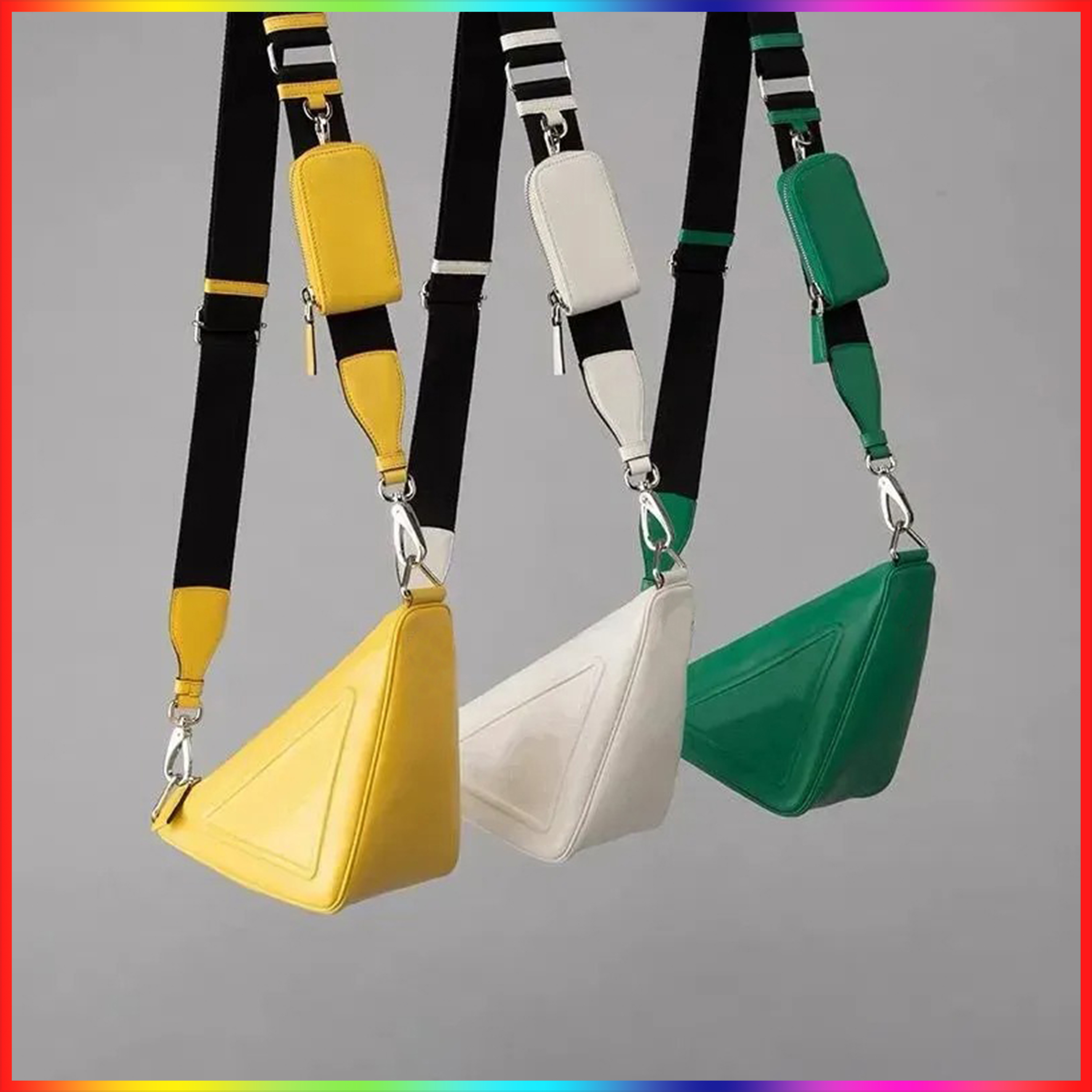 Designer bag Shoulder Bags Leather Triangle bag Pure color Handbags Purse Unisex style Fashion messenger Bag soft leather pocket with wallet wide strap