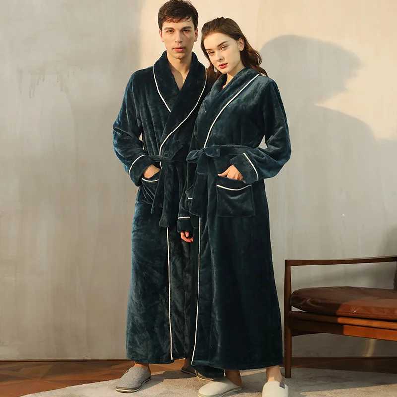 Autumn Winter Plus Size Thickened Warm Couple Flannel Long Robe Sleepwear New Bathrobe Gown Coral Fleece Home Wear C251216