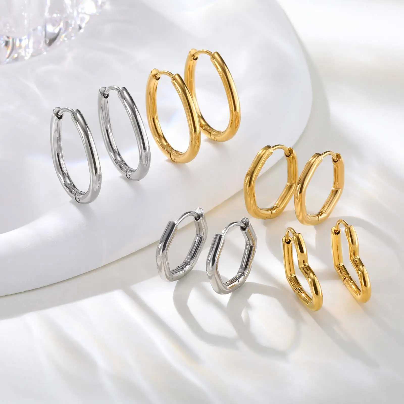 Minimalist Stainless Steel Hoop Earrings For Women Geometric Oval Heart Gold Plated Huggies Earrings Chic Jewelry Gift G251216