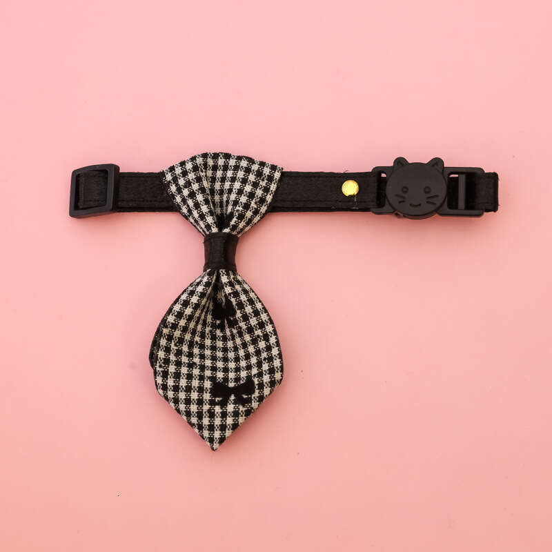 Pet Collar for Kittens and Dogs with Bell, Safety Buckle, Adjustable Necklace, Decorative Plaid Tie, Gentleman Wedding
