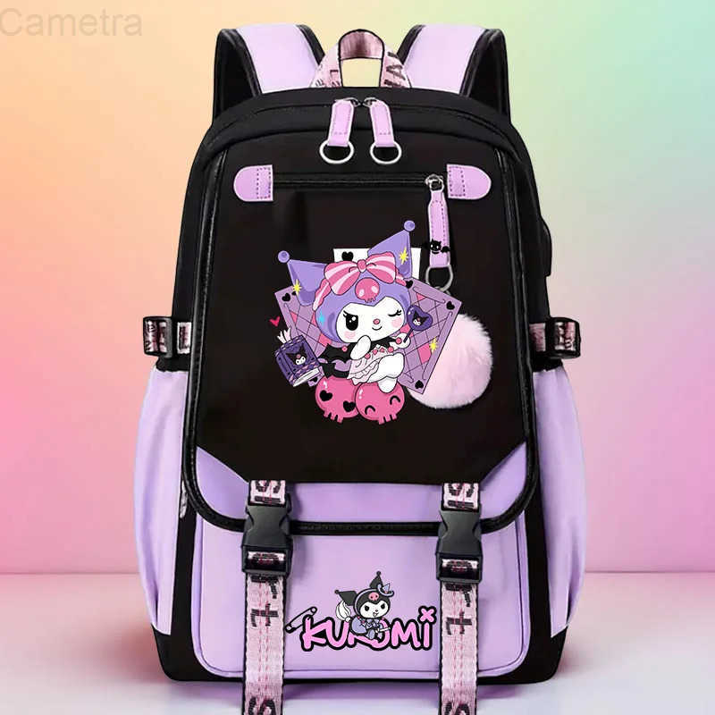 Sanrio Kuromi Print Backpack Student Daypack For Girl Lightweight And Comfortable Large Capacity Knapsack Versatile Travel Backpack H251216