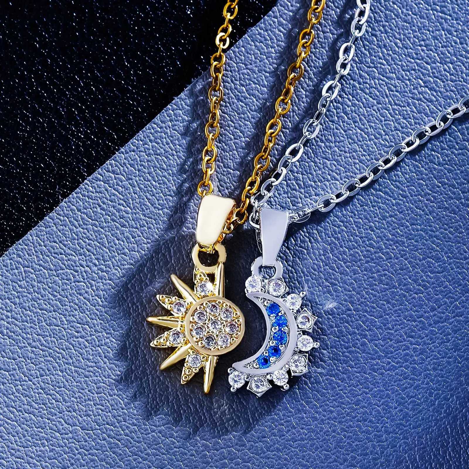 Personalized Retro Detachable Magnetic Design Stacked Wear Womens Diamond Sun Moon Necklace Set Couple Gift M251216