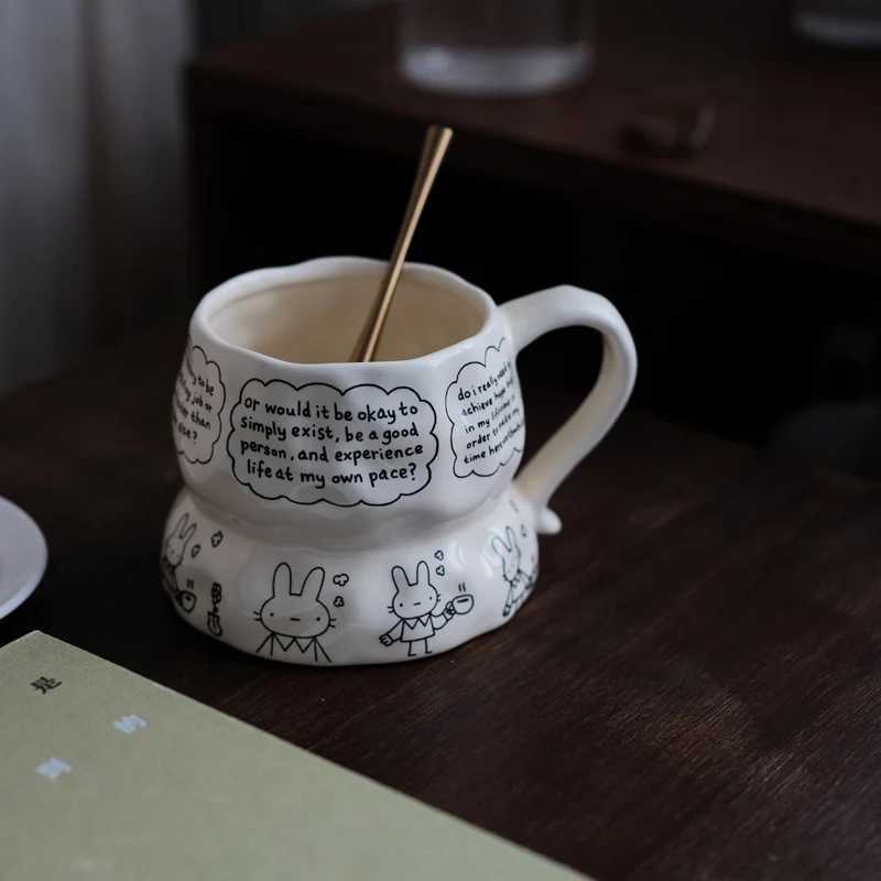 Cute Handmade Rabbit Ceramic g Latte Coffee gs Off High-value Milk Cups Holiday Gift Water g Living Ro Decoration H251215