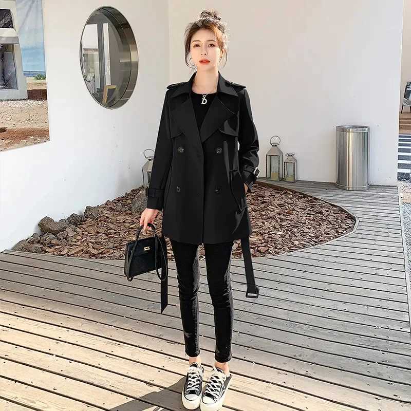 Khaki Hepburn Style Short Windbreaker For Women 2024 Spring And Autumn Trench Coat With Belt high-end Fashion Lace-UP JacketT251216