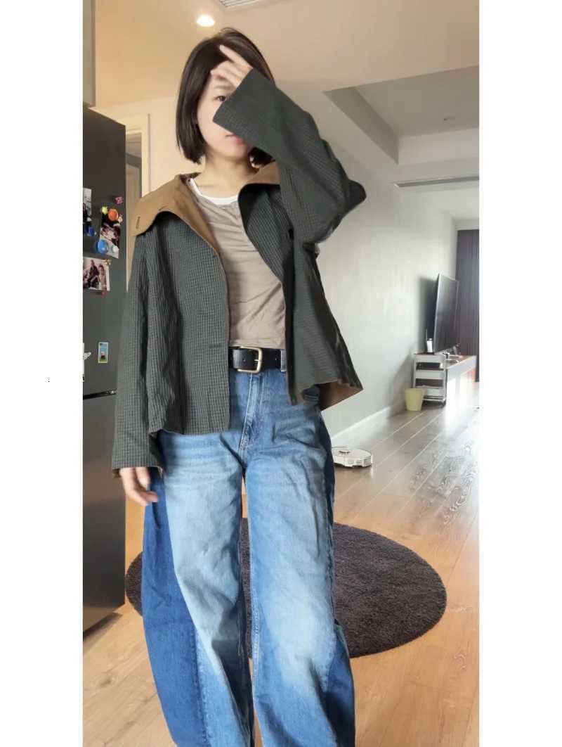 ETJ 2025 autumn winter new womens fashion loose version of high neck short double-sided trench coat casual coatT251216