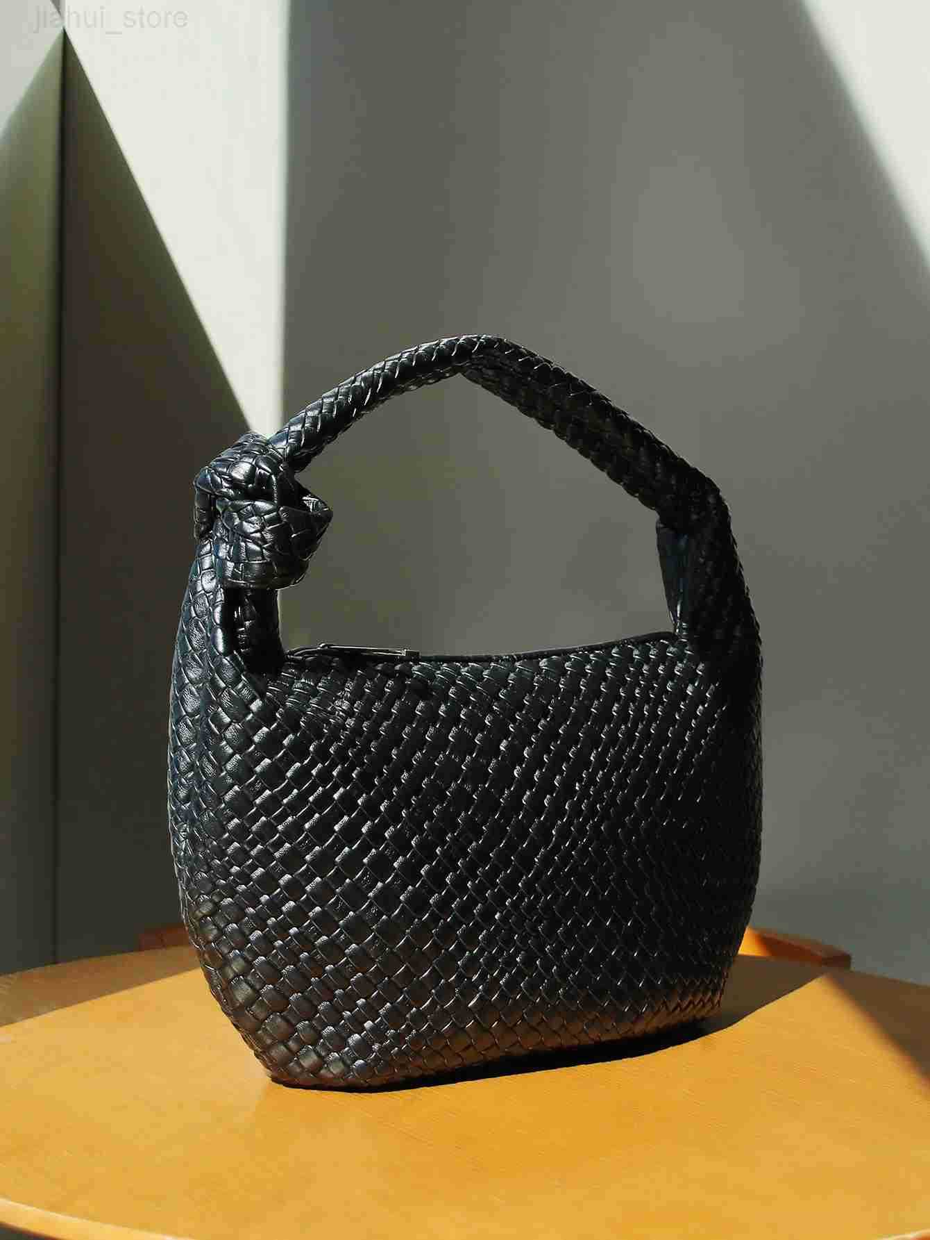 woven womens bag 2024 fAshionable new versatile womens handbag one-shoulder armpit knotted unique niche design RETRO H251216