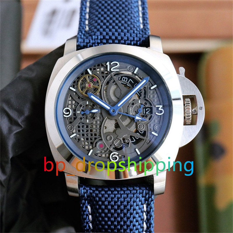 Super Quality 44mm Watch Men Automatic Watch Transparent Movement Rubber Nylon Strap Mens High Quality Pam Luminous Mens Wristwatches