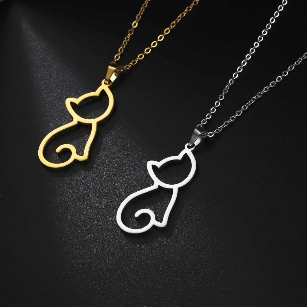 Skyrim Cute Kitten Cat Pendant Necklace Stainless Steel Cold Color Animal Neck Chain Fashion Jewelry Gift for Women Girls Friend M251216