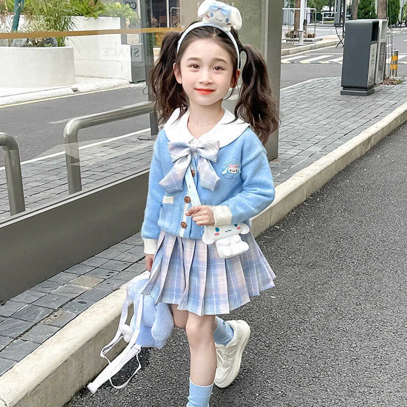 Sanrio Anime Girl Cinnamoroll Jk Pleated Skirt Set College Style Skirt Child Coat Shirt Cotton Sweater Anime Cartoon Festival Gift H251216