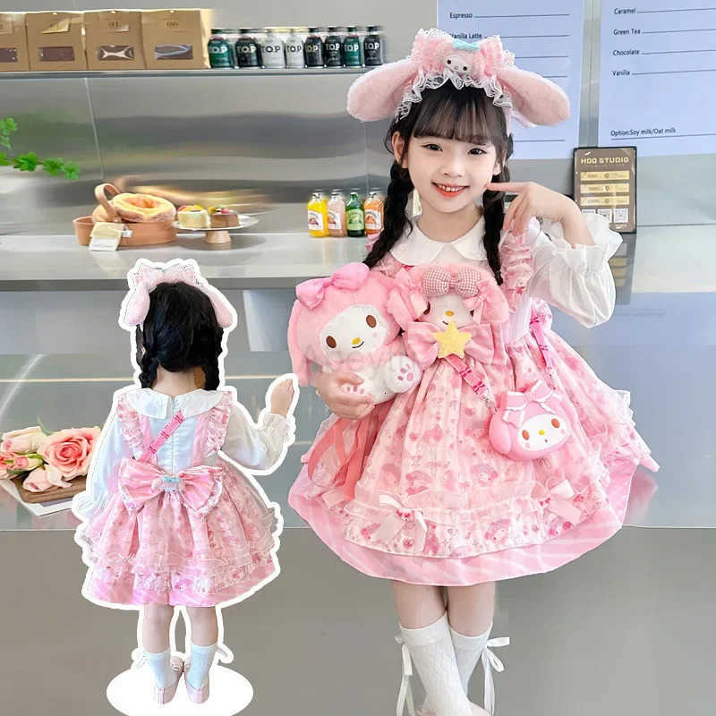 Sanrio Anime Cinnamoroll My Melody Girls Cosplay Dress Cartoon Academy Style Pleated Skirt Princess Clothes Girl Birthday Gift H251216
