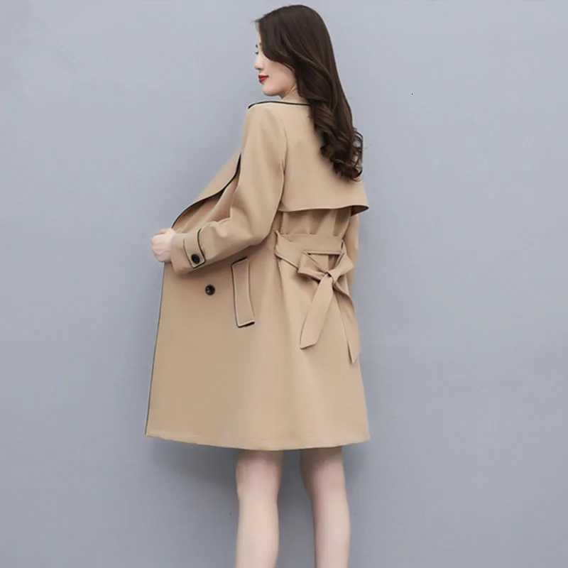 Spring Autumn Elegant Women Double Breasted Solid Trench Coat With Belt Korean Long Casaco Feminino Ladies Windbreaker LinedT251216