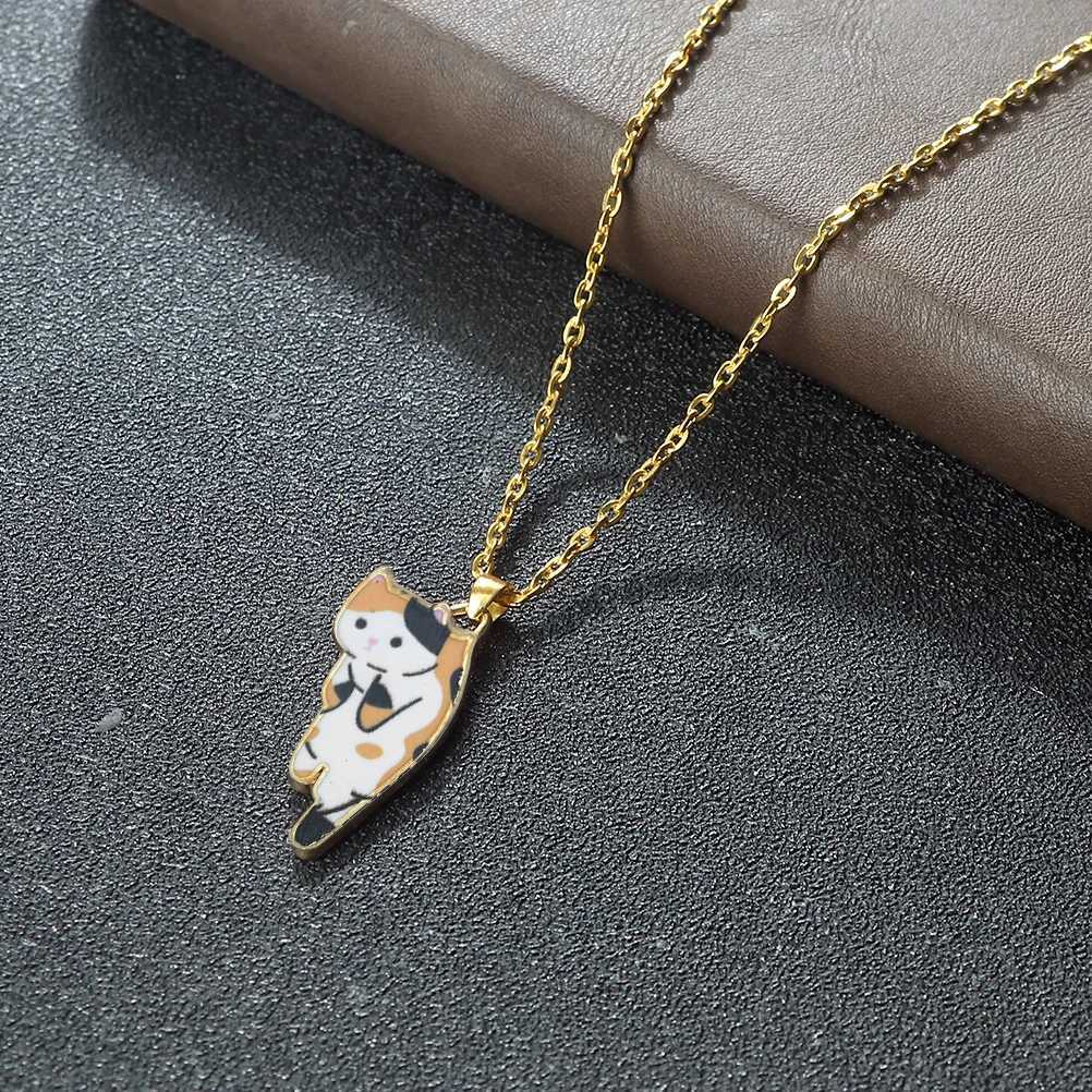Cartoon Cats Pendant Necklace Cute Calico Cat Naughty Cow Kitten Animal Alloy Chain Jewelry for Women Men Trendy Friendship Gift M251216