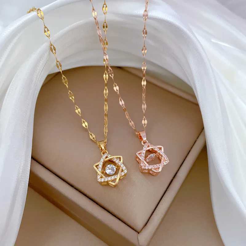 Stainless Steel Jumping David Star Six Stars Dynamic Necklace Instagram Unique Design Versatile Crystal Pendant Fashion Jewelry M251216