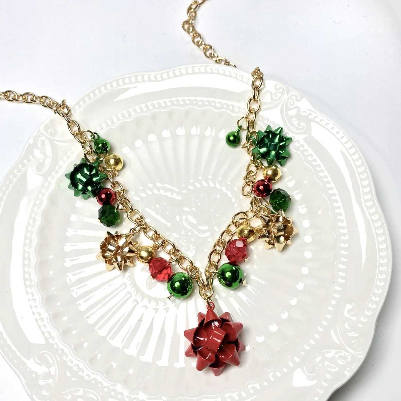 Christmas Necklace X-Mas Jingle Bell Necklaces Present Bow Pendant Necklace Earrings Gifts for Women Girls M251216
