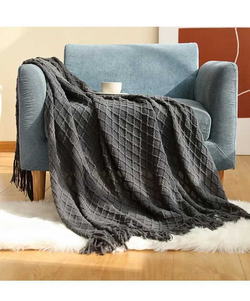 Nordic Faux Cashmere Sofa Blanket Office Nap Comfortable Bedspread Soft Homestay Decoration Blanket Thick Winter Knitted Shawl H251216 - view 4