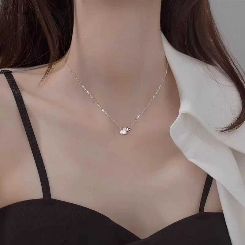 Simple Double Heart Pendant Necklace for Women Couple Copper Choker Steel Chain Wedding Party Friends Jewelry Gift M251216