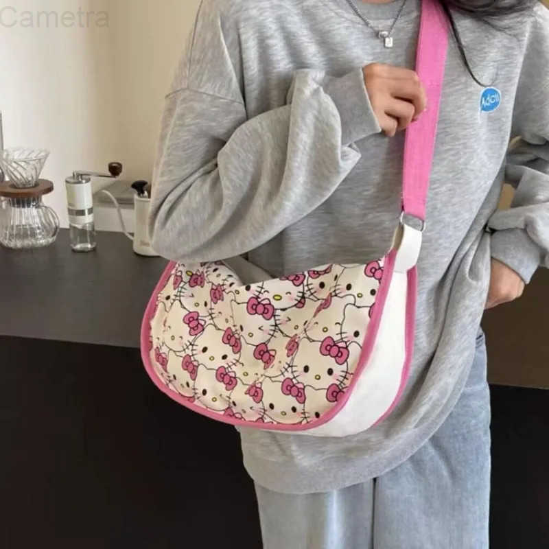 Sanrio Kawaii Japanese cartoon characters Hello kitty canvas bag Creative design Cute versatile one-shoulder crossbody bag Holiday gift H251216