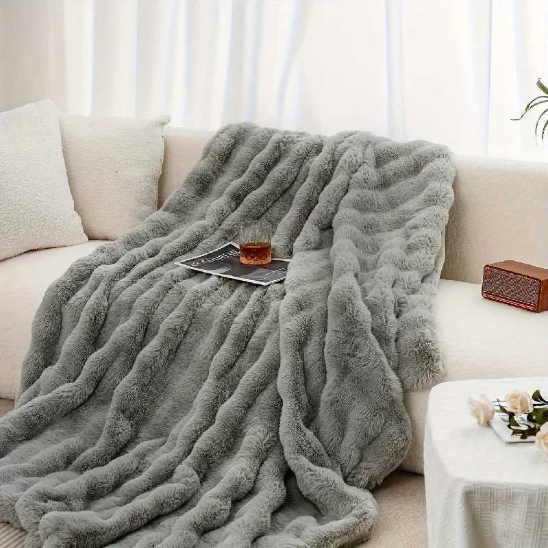 CozyFaux Rabbit Soft Warm 1pc Cozy Faux Rabbit Fleece Blanket Throw for Bedroom Guest Room Living Room Student Dormito H251216 - view 3