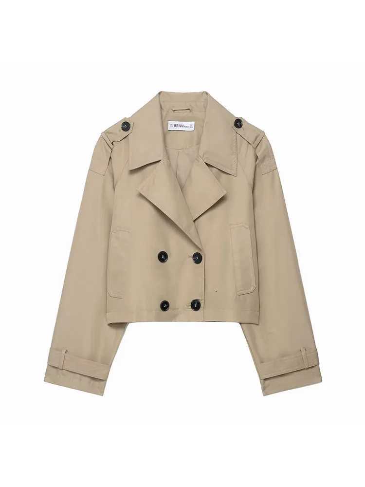 Fashion Lapel Short Trench Coats Women Double Breasted Pockets Jackets Female Autumn Winter New Office Lady Solid Outwear T251216
