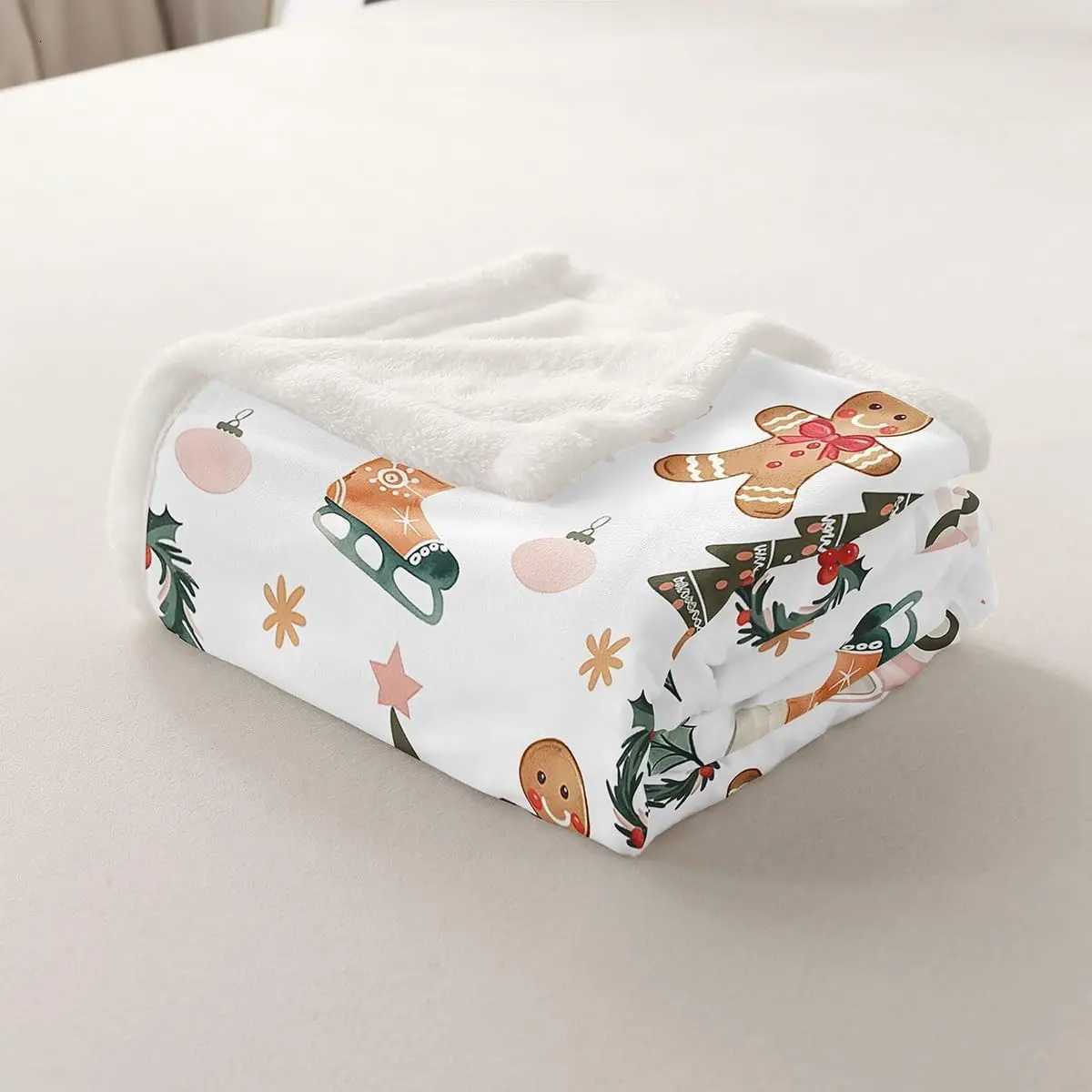 Xmas Tree Car Sherpa Throw Blanket for Couch Gingerbread Man Super Soft Cozy Fleece Garland Blanket for Winter Plush Throw H251216 - view 5